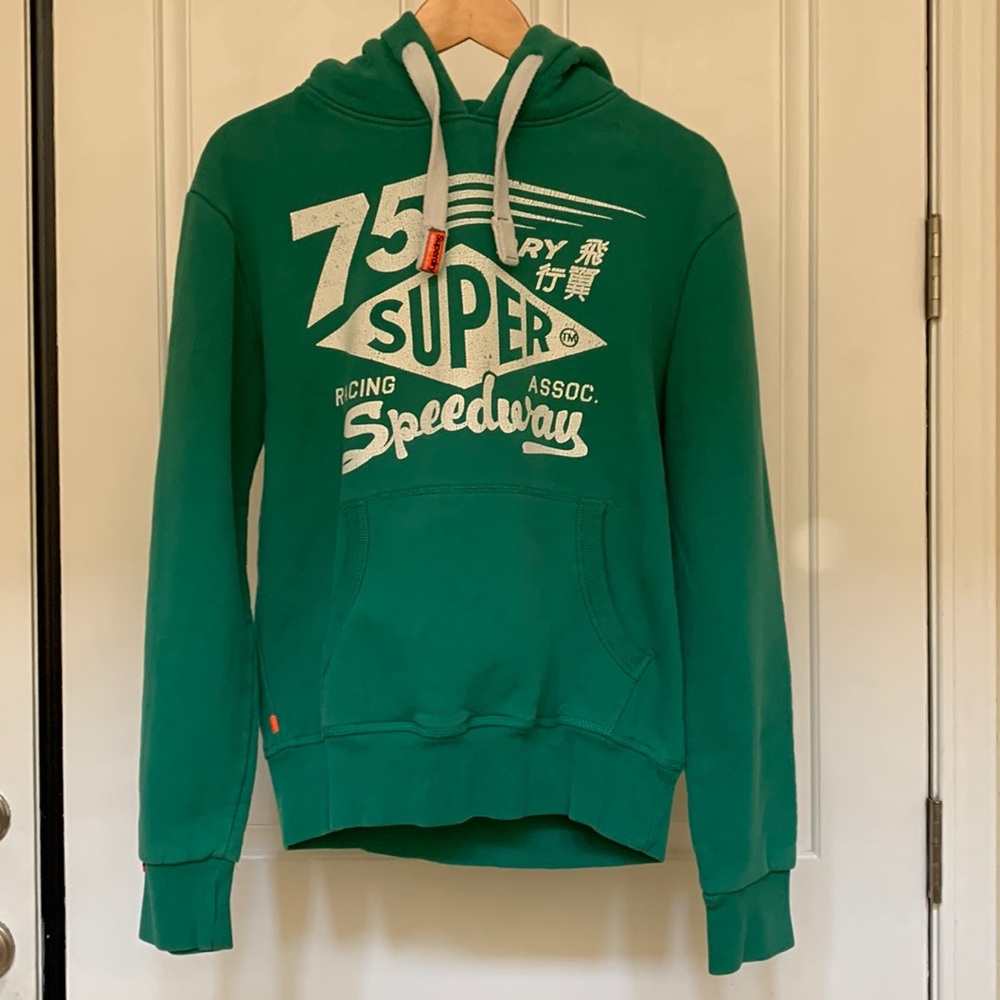 Green with White Lettering Superdry Hoodie